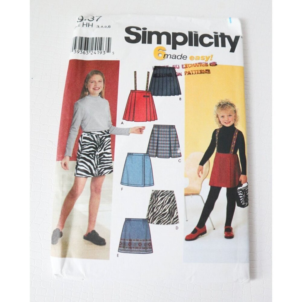 Simplicity 9337 Sewing Pattern Girls Pull on Skirt Size 3 4  5 6 Uncut